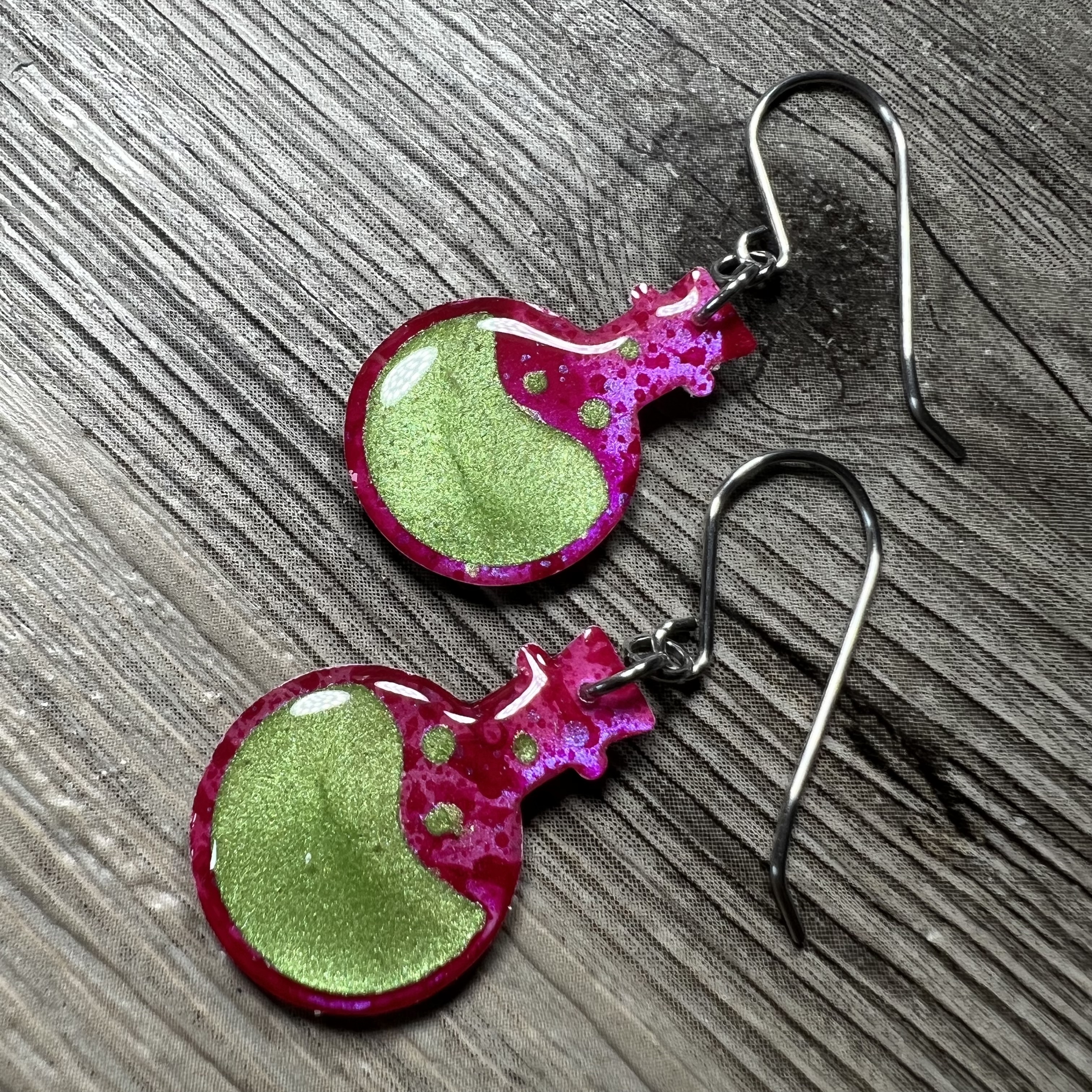 Potion Bottle with Lime Green Inlay Earrings