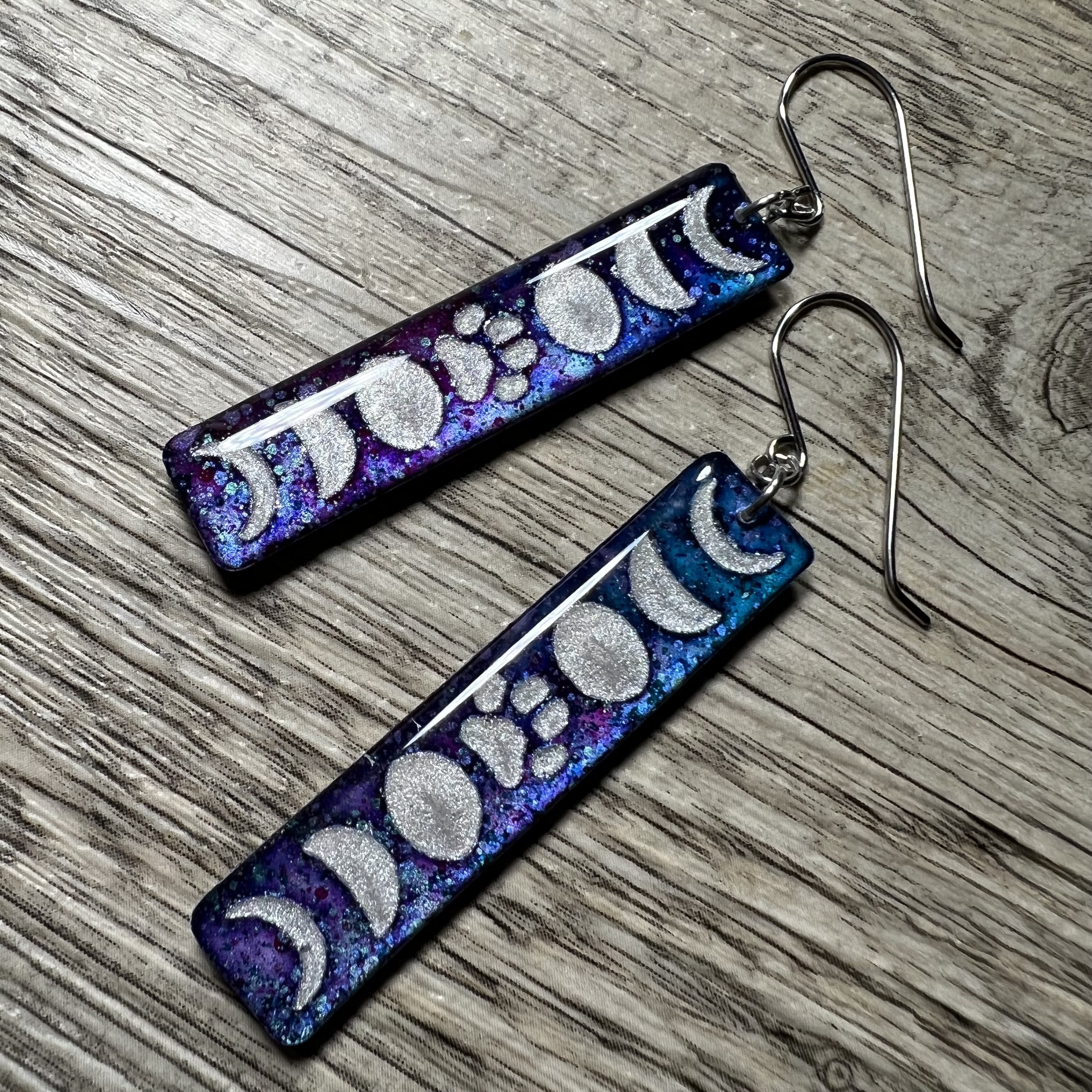 Lunar Phase with Paw Inlay Earrings